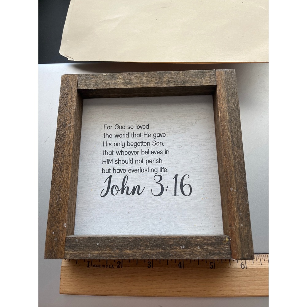 John 3:16 Rustic Wood Framed Sign Religious Wall Art Farmhouse Decor 6x6